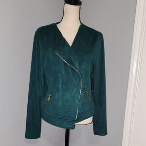 Thalia Sodi Teal Faux Suede Moto Jacket